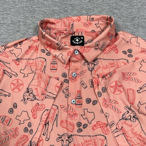 Raised By Coyotes Other - Raised By Coyotes Polo Shirt Mens Medium Pink Texas BBQ Short Sleeve Stretch